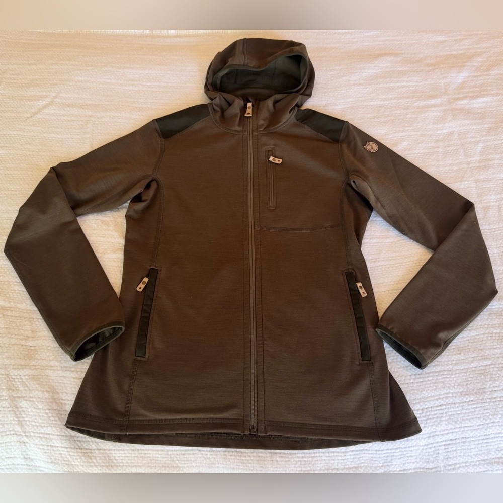 FJALLRAVEN Women's Keb Fleece Hoodie Lightweight Jacket Front Zip Olive Green - Picture 6 of 16